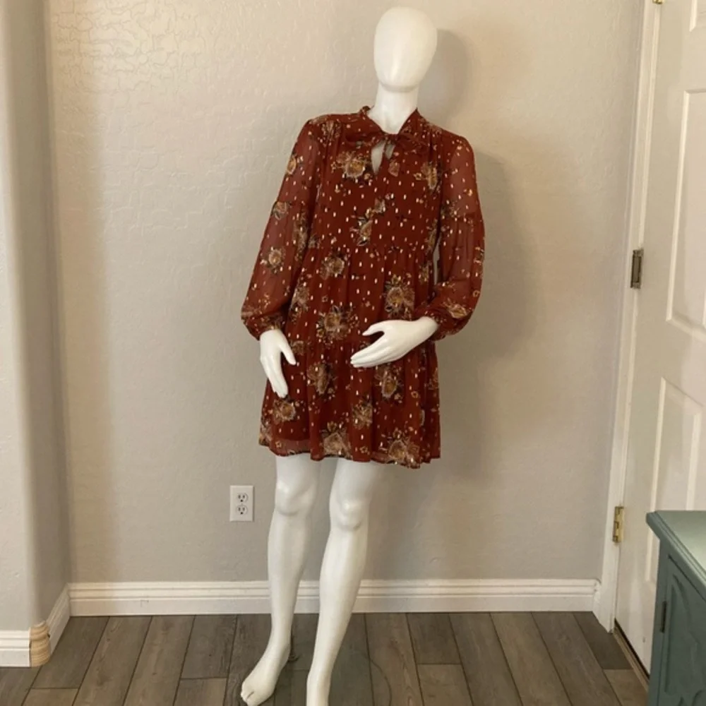 Luxology Rust Floral Baby Doll Dress S